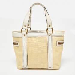 Pre Owned حقيبة يد كوتش ليجاسي جلد وقش مغزول كريمية / بيضاء بإبزيم 