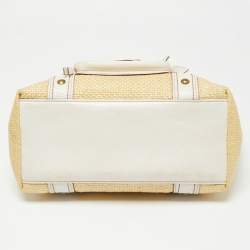 Pre Owned حقيبة يد كوتش ليجاسي جلد وقش مغزول كريمية / بيضاء بإبزيم 