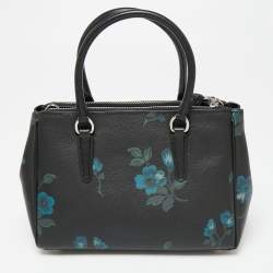 Pre Owned Coach Black Floral Print Coated Canvas and Leather Mini Surrey Carryall Tote