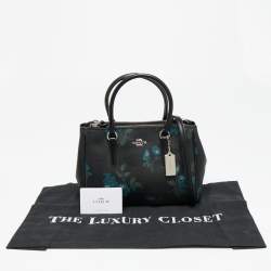 Pre Owned Coach Black Floral Print Coated Canvas and Leather Mini Surrey Carryall Tote