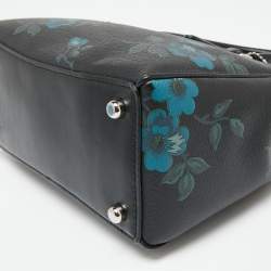 Pre Owned Coach Black Floral Print Coated Canvas and Leather Mini Surrey Carryall Tote