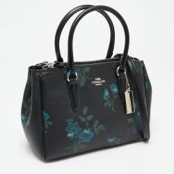 Pre Owned Coach Black Floral Print Coated Canvas and Leather Mini Surrey Carryall Tote
