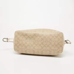 Pre Owned Coach Cream/Beige Signature Coated Canvas and Leather Drawstring Carryall Satchel