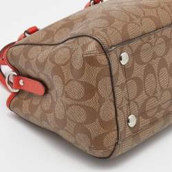 Pre Owned حقيبة ساتشل كوتش كاريأول جلد وكانفاس مقوى شعار الماركة برتقالية/ بيج 