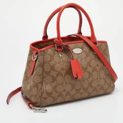 Pre Owned حقيبة ساتشل كوتش كاريأول جلد وكانفاس مقوى شعار الماركة برتقالية/ بيج 