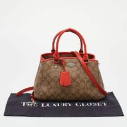 Pre Owned حقيبة ساتشل كوتش كاريأول جلد وكانفاس مقوى شعار الماركة برتقالية/ بيج 