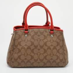 Pre Owned حقيبة ساتشل كوتش كاريأول جلد وكانفاس مقوى شعار الماركة برتقالية/ بيج 