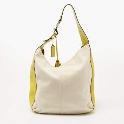 Pre Owned Coach Lime Green/Beige Canvas and Leather Avery Hobo