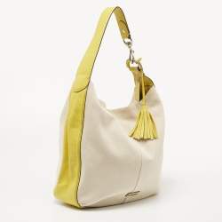 Pre Owned Coach Lime Green/Beige Canvas and Leather Avery Hobo