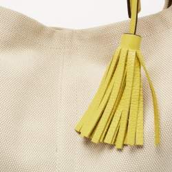 Pre Owned Coach Lime Green/Beige Canvas and Leather Avery Hobo