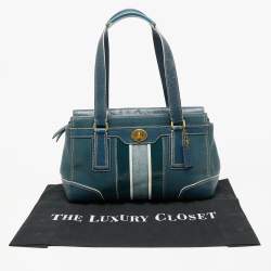 Pre Owned Coach Teal Signature Patent and Leather Hampton Tote