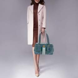 Pre Owned Coach Teal Signature Patent and Leather Hampton Tote