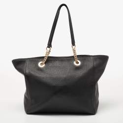 Pre Owned Coach Black Leather Turnlock Chain Tote