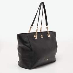 Pre Owned Coach Black Leather Turnlock Chain Tote