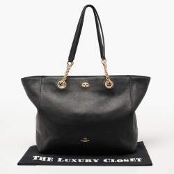 Pre Owned Coach Black Leather Turnlock Chain Tote