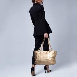 Pre Owned Coach Gold Signature Embossed Leather East West Gallery Tote
