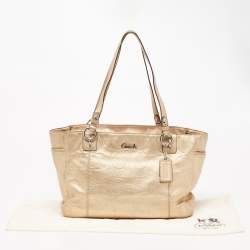 Pre Owned Coach Gold Signature Embossed Leather East West Gallery Tote