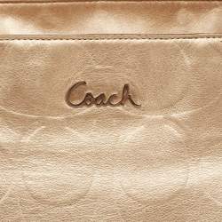 Pre Owned Coach Gold Signature Embossed Leather East West Gallery Tote