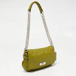 Coach Green Leather Turn-lock Flap Chain Shoulder Bag