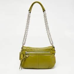 Coach Green Leather Turn-lock Flap Chain Shoulder Bag