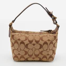 Coach Beige/Bronze Signature Canvas and Leather Baguette Bag