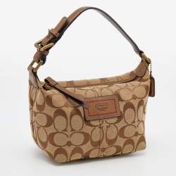 Coach Beige/Bronze Signature Canvas and Leather Baguette Bag