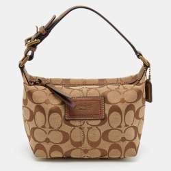 Coach Beige/Bronze Signature Canvas and Leather Baguette Bag