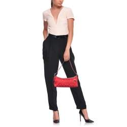 Coach Red Signature Canvas Leather East West Demi  Baguette Bag