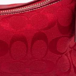 Coach Red Signature Canvas Leather East West Demi  Baguette Bag