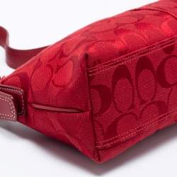 Coach Red Signature Canvas Leather East West Demi  Baguette Bag