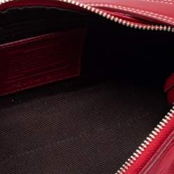 Coach Red Signature Canvas Leather East West Demi  Baguette Bag