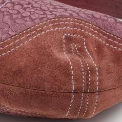 Coach Pink/Brown Signature Canvas and Suede Soho Hobo