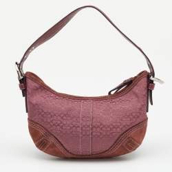 Coach Pink/Brown Signature Canvas and Suede Soho Hobo