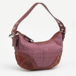 Coach Pink/Brown Signature Canvas and Suede Soho Hobo