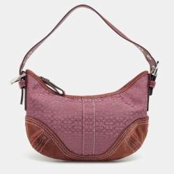 Coach Pink/Brown Signature Canvas and Suede Soho Hobo