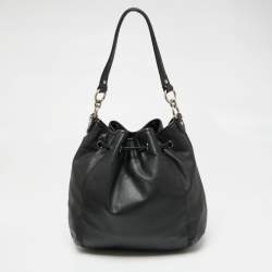 Pre Owned Coach Black Leather Daisy Drawstring Crossbody Bag