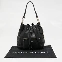 Pre Owned Coach Black Leather Daisy Drawstring Crossbody Bag