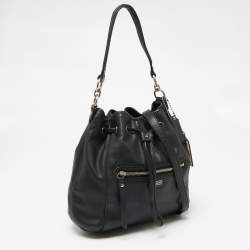 Pre Owned Coach Black Leather Daisy Drawstring Crossbody Bag