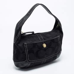 Pre Owned Coach Black Signature Canvas and Leather Ergo Hobo