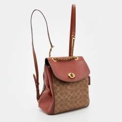 Coach Beige/Brown Signature Coated Canvas and Leather Parker Backpack 