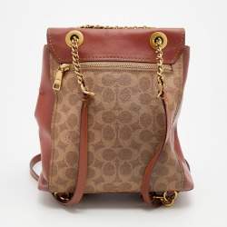 Coach Beige/Brown Signature Coated Canvas and Leather Parker Backpack 