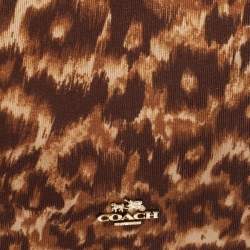 Pre Owned Coach Dark Brown/Beige Leopard Print Canvas and Leather Shoulder Bag