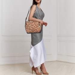 Pre Owned Coach Dark Brown/Beige Leopard Print Canvas and Leather Shoulder Bag