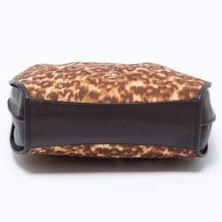 Pre Owned Coach Dark Brown/Beige Leopard Print Canvas and Leather Shoulder Bag