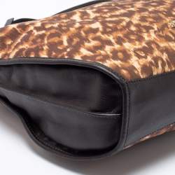 Pre Owned Coach Dark Brown/Beige Leopard Print Canvas and Leather Shoulder Bag