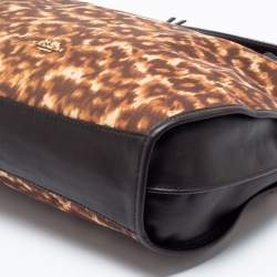 Pre Owned Coach Dark Brown/Beige Leopard Print Canvas and Leather Shoulder Bag