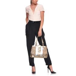 Coach Metallic Gold/Silver Signature Canvas And Leather Tote