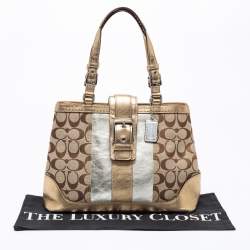 Coach Metallic Gold/Silver Signature Canvas And Leather Tote