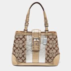 Coach Metallic Gold/Silver Signature Canvas And Leather Tote