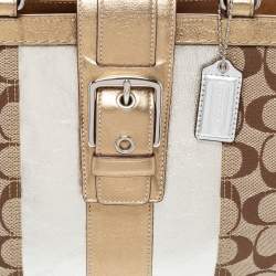 Coach Metallic Gold/Silver Signature Canvas And Leather Tote